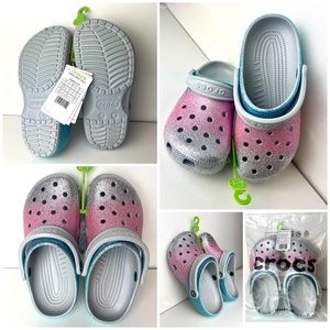 RARE CROCS Kids’ Classic Glitter Clogs in SHIMMER / MULTI J4 NWT